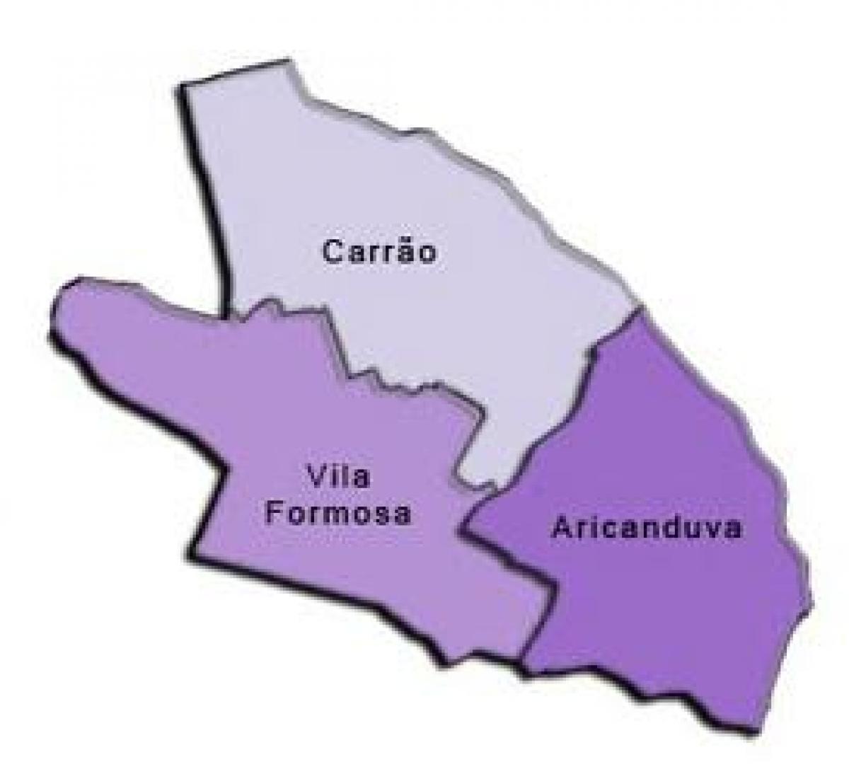 Kort af Aricanduva-Santa Pilar undir-hérað
