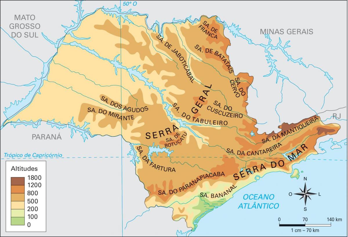 Kort af landfræðilega Sao Paulo