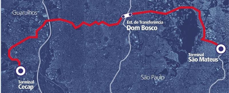 Kort af corredor BRT metropolitano Perimetral Tímor