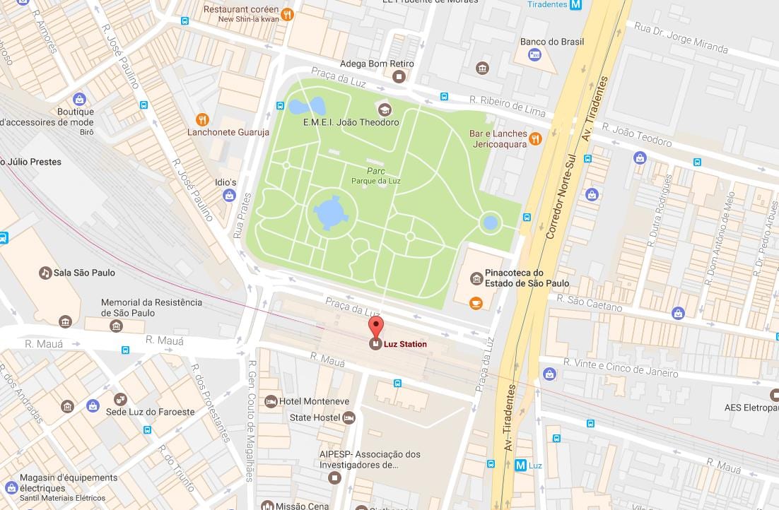 Kort af lestarstöðinni la Luz Sao Paulo