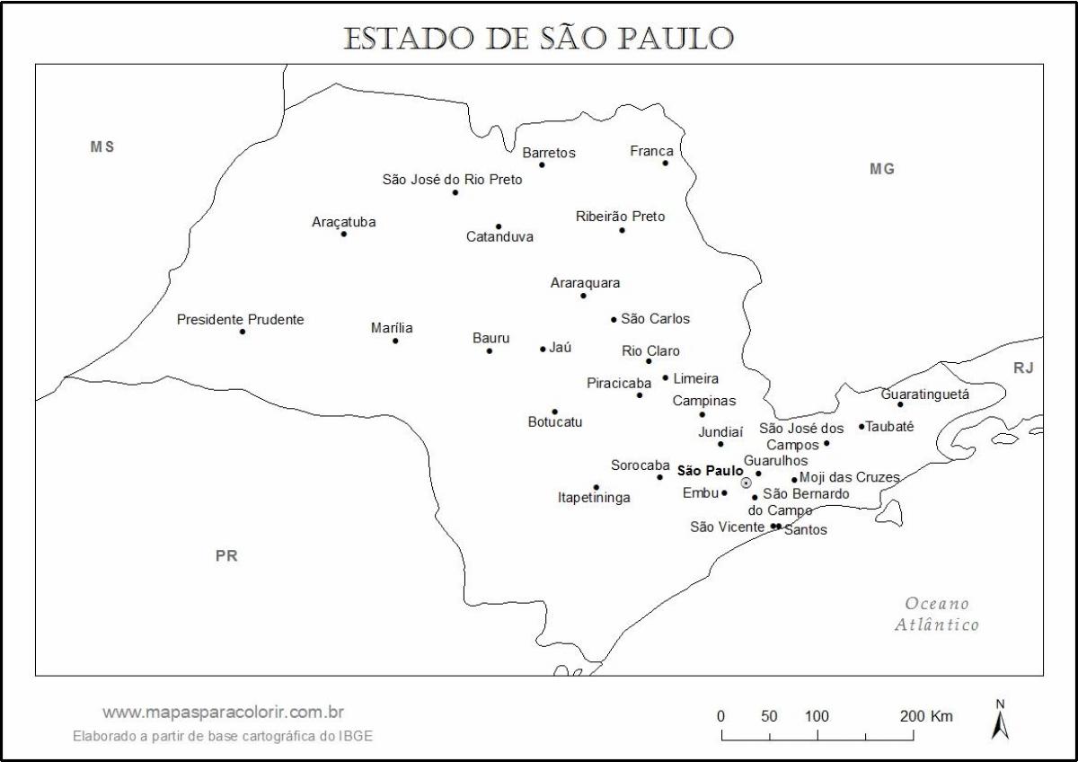 Kort af Sao Paulo mey - helstu borgir