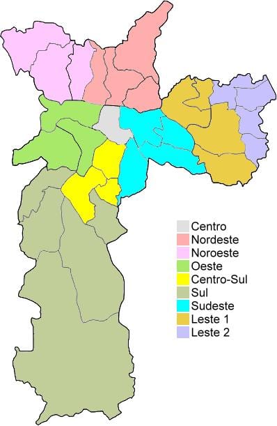 Kort af stjórn svæðum í Sao Paulo