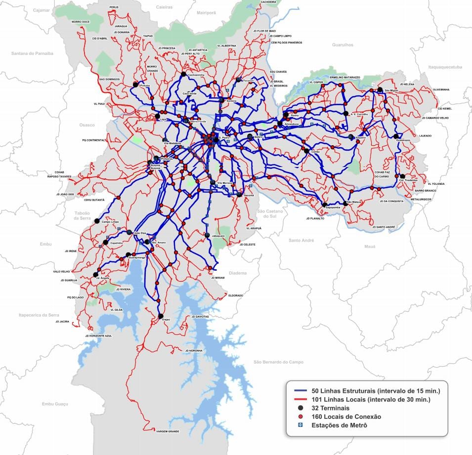 Kort af flugstöð strætó af Ríki Sao Paulo