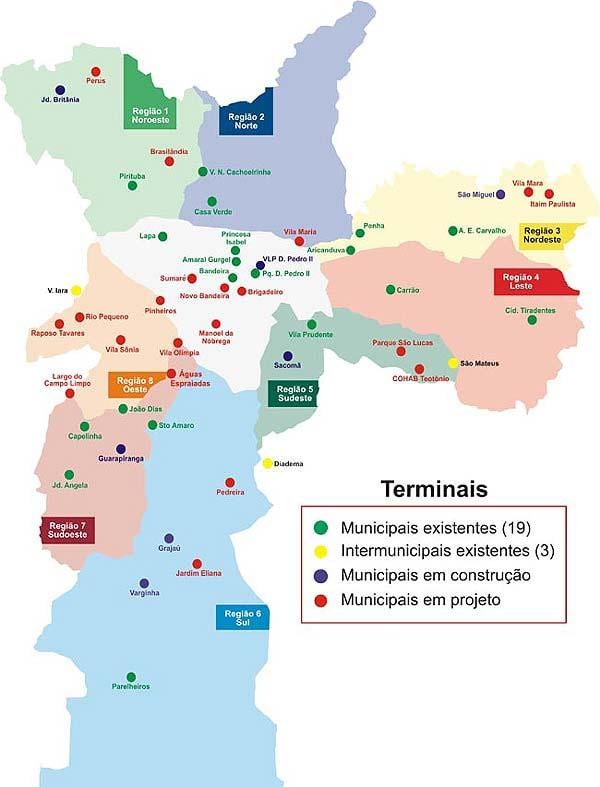Kort af flugstöð strætó Sao Paulo