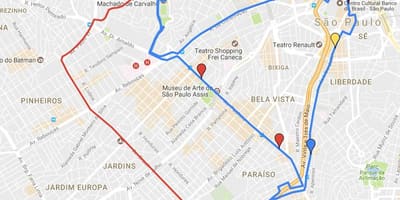 Kort af hringlaga turismo Sao Paulo - Línur