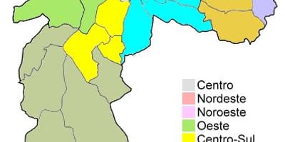 Kort af stjórn svæðum í Sao Paulo
